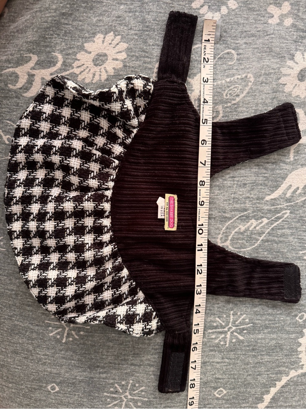 Black & White Tweed Houndstooth dog dress with Bow Accent and Curdoroy lining - Picture 4 of 9